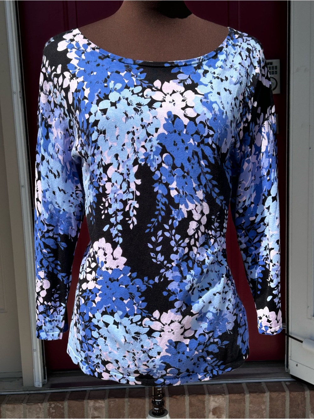 Talbots sXL Blue Floral sweater-soft washable cotton/rayon-lightwieght-looks NEW